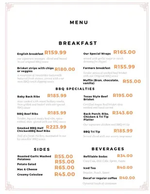 a look at the menu for the new restaurant at Giraffe camel in Phalaborwa