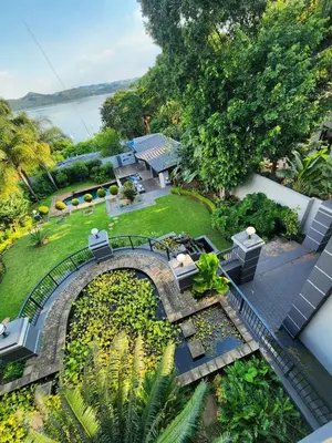 an aerial view of a house with a garden at Lake View in Hartbeespoort