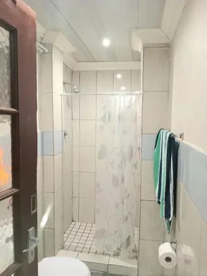 a bathroom with a shower and a toilet at Kama house in Pretoria