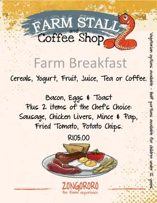 a menu for a coffee shop with a snake at Ubuntu Hikers Cabin in Waterval Boven