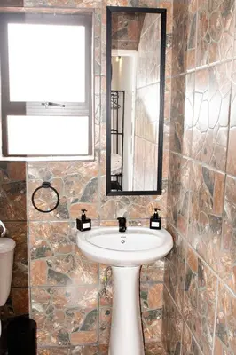 a bathroom with a sink and a mirror at Pecan and Lime Inn The First Den in Pretoria