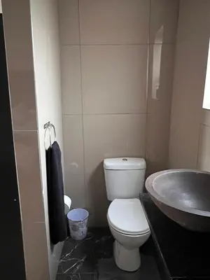 a bathroom with a white toilet and a sink at MorningMist Boutique 27 Dawie de Villiers Room 2 in Centurion