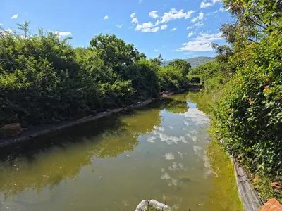 a river with trees and clouds in the sky at Hartbeest Bush Stay #29 in Hartbeespoort